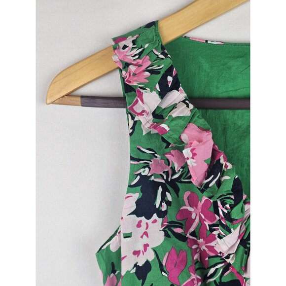 J.Crew Women's Dress Size 00 Green Floral Ruffle Sleeveless Midi Dress Spring - Picture 5 of 16